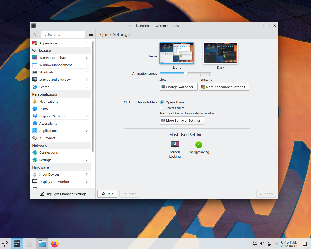 NixOS desktop screenshot: 22.05 settings