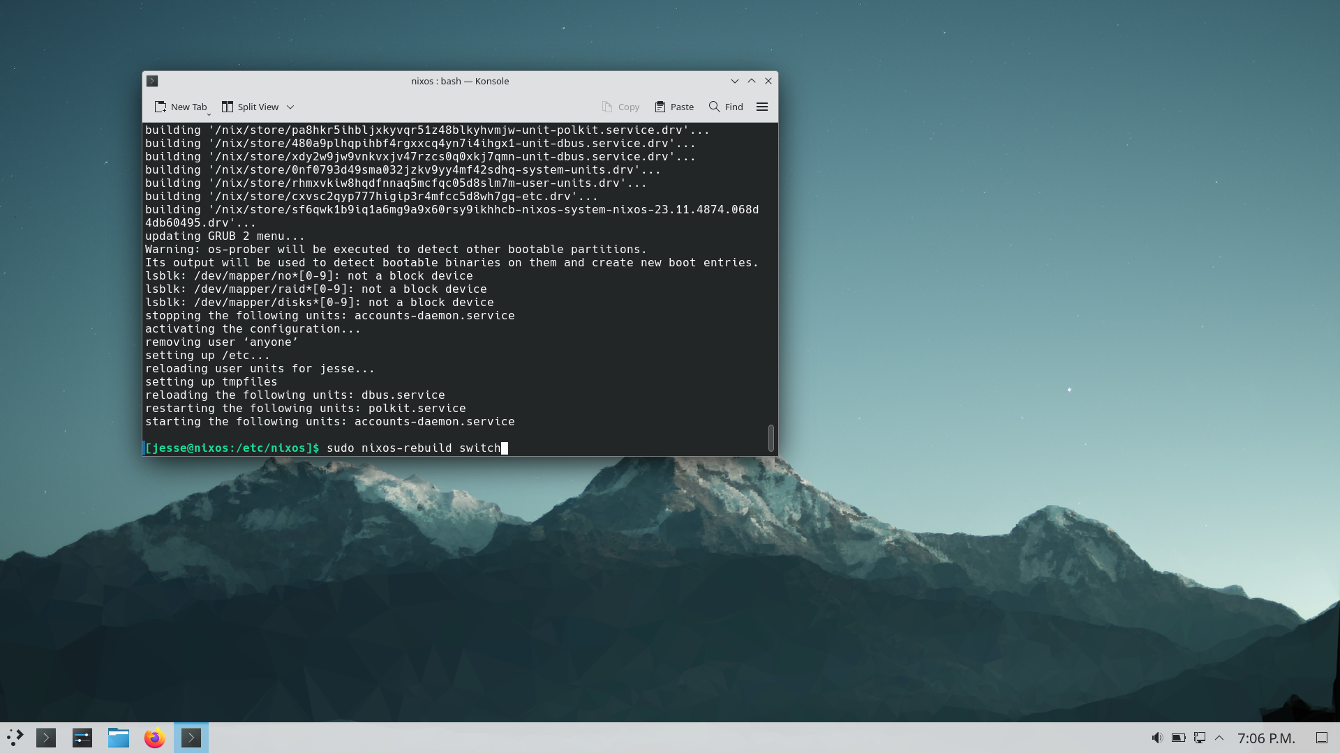 NixOS desktop screenshot: 23.11 rebuild