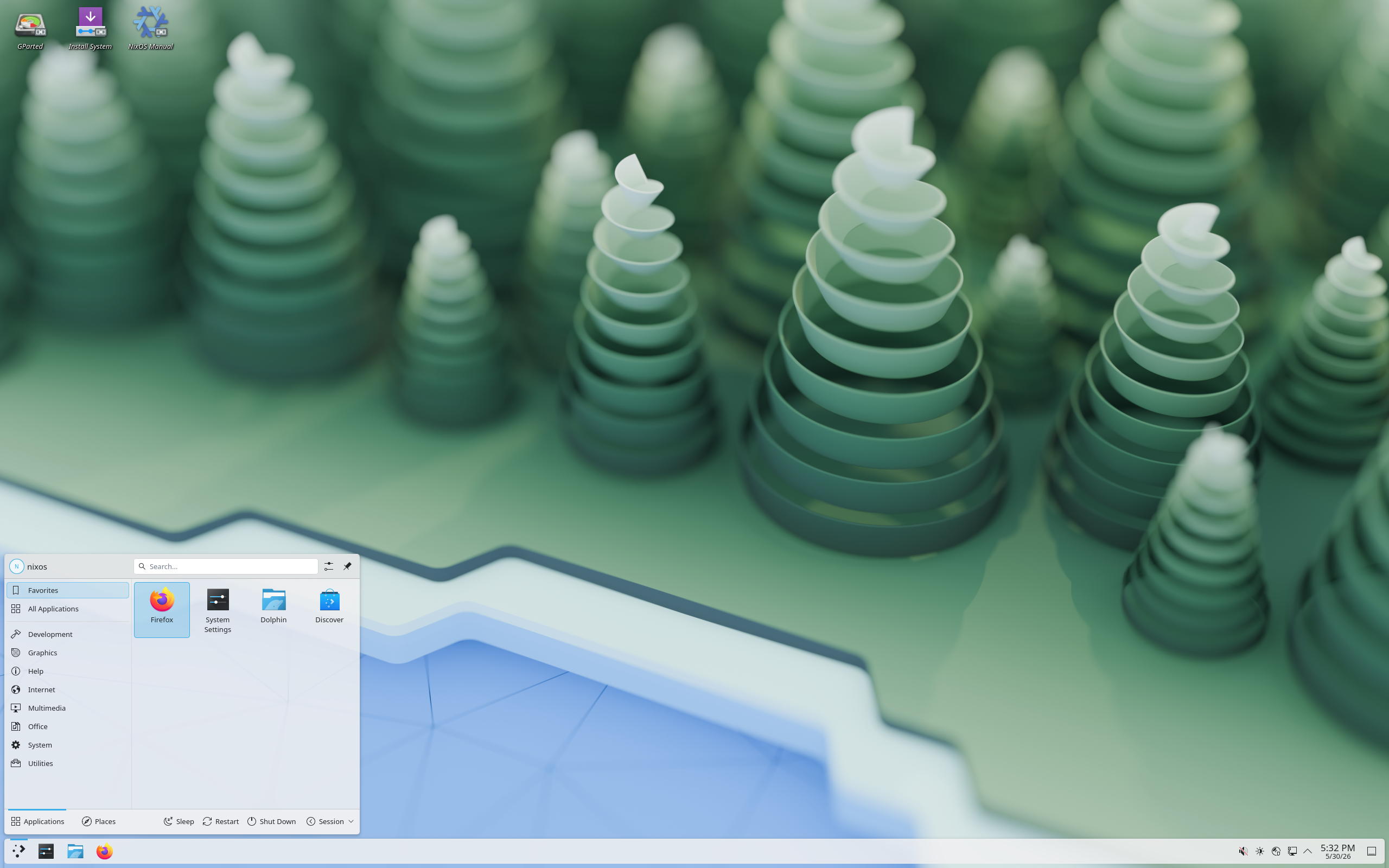 NixOS desktop screenshot: 26.05 kde
