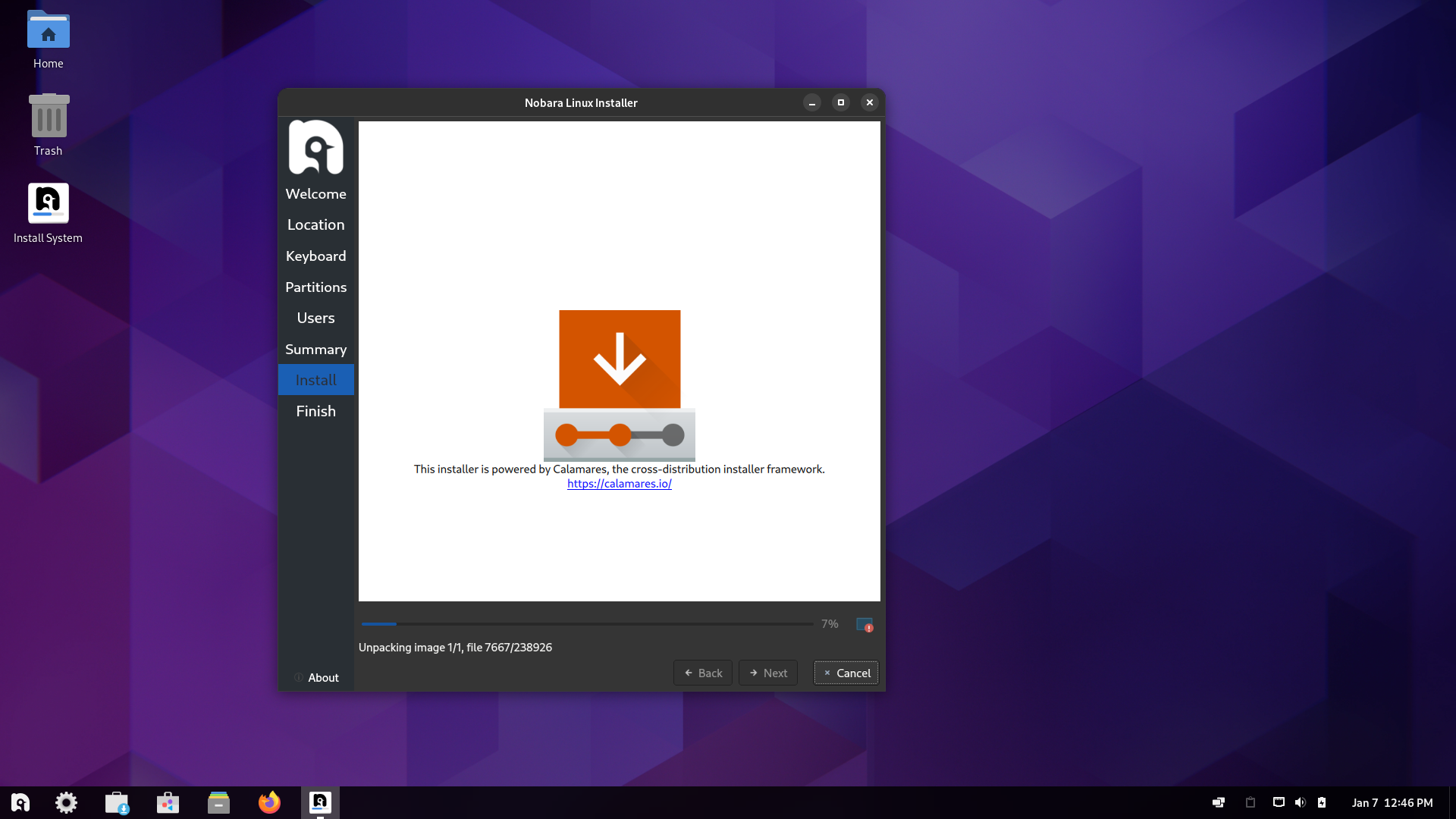 Nobara desktop screenshot: 37 installer