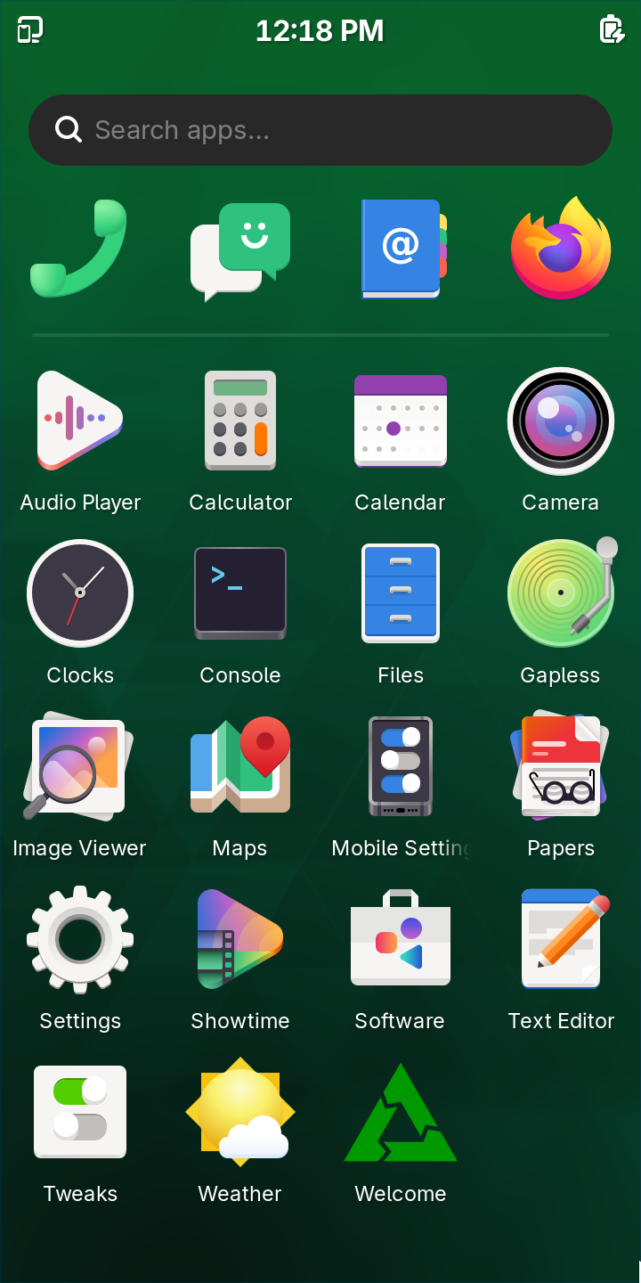 Nura desktop screenshot: 25.06 phosh