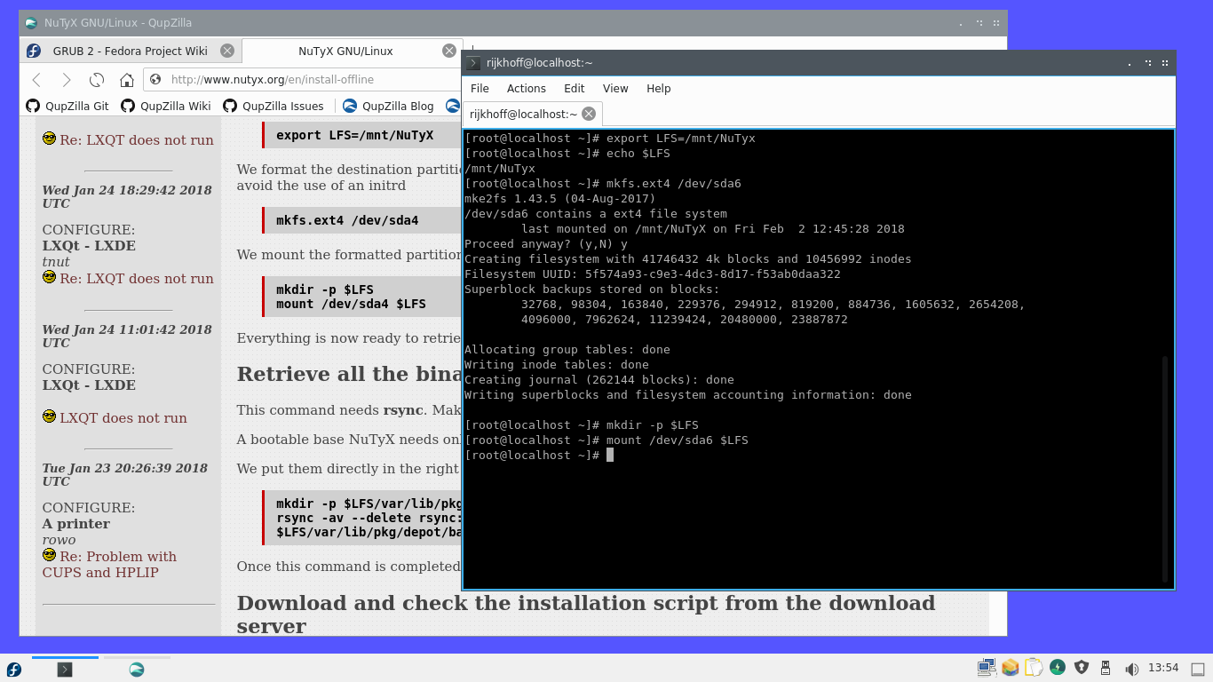 NuTyX desktop screenshot: 10.0 installing