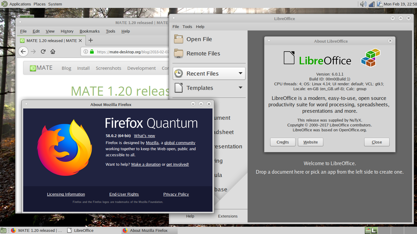 NuTyX desktop screenshot: 10.0 mate firefox libreoffice