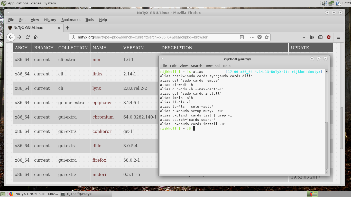 NuTyX desktop screenshot: 10.0 packages aliases