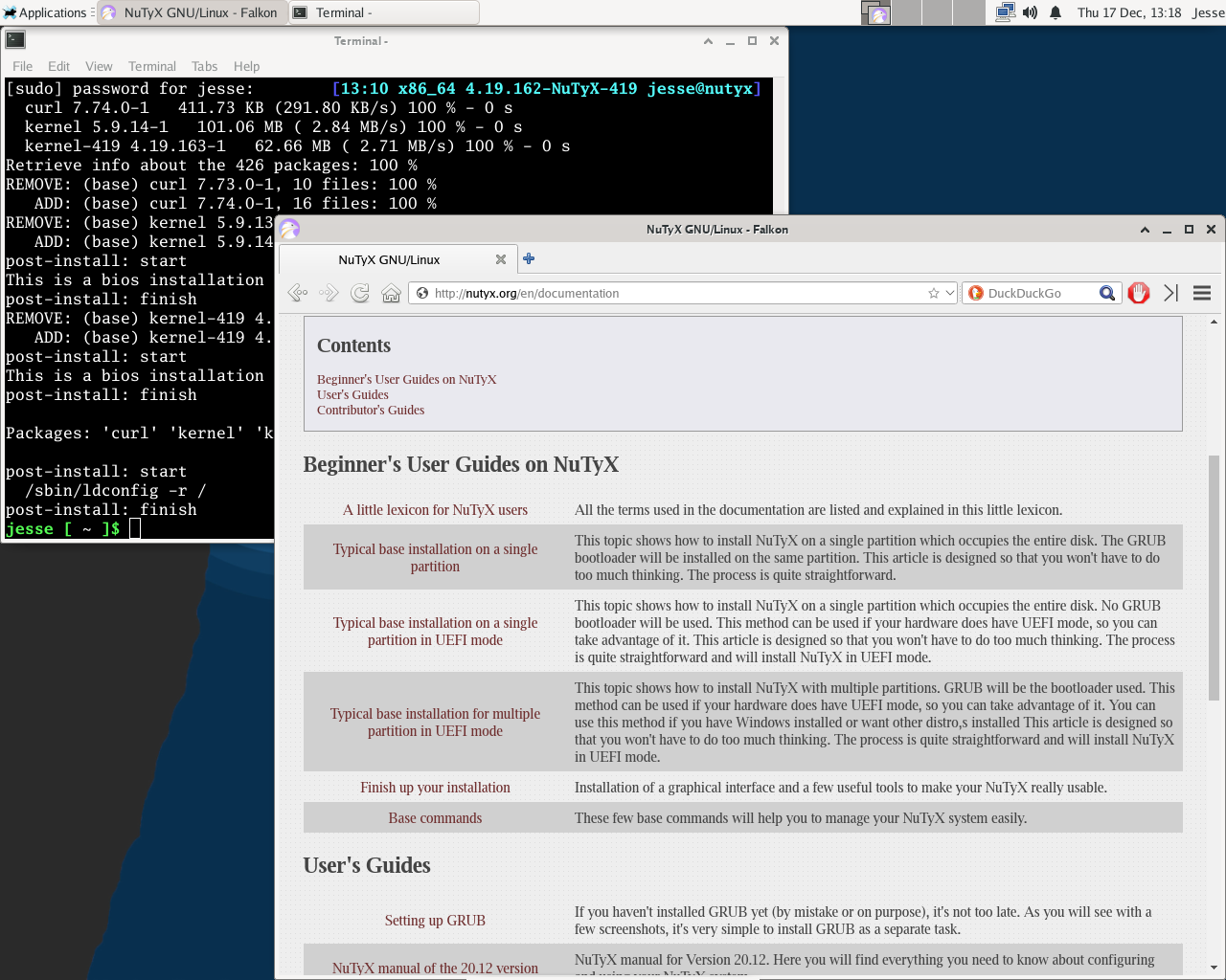NuTyX desktop screenshot: 20.12.0 cards
