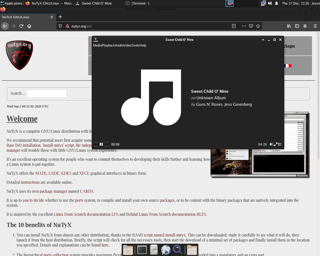 NuTyX desktop screenshot: 20.12.0 firefox media