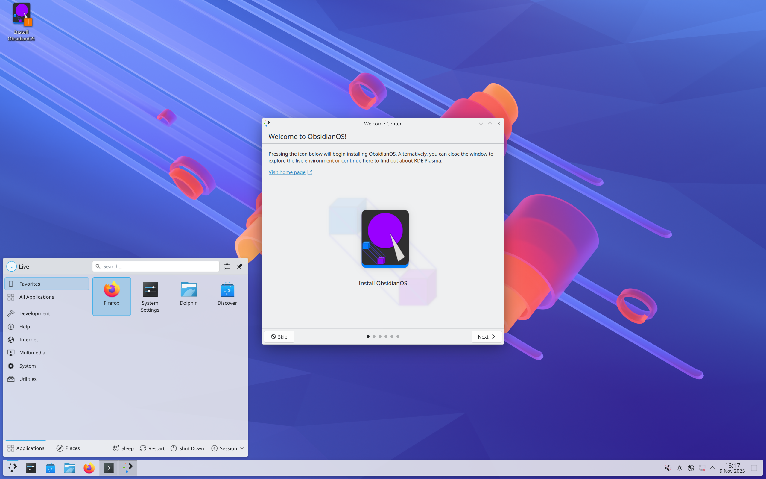 ObsidianOS desktop screenshot: 2025.11.08