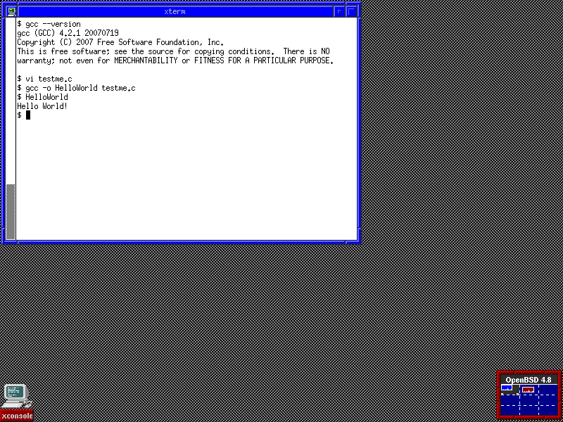 OpenBSD desktop screenshot: 4.8 compiler