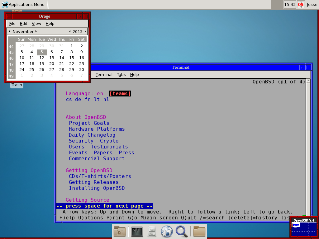 OpenBSD desktop screenshot: 5.4 apps