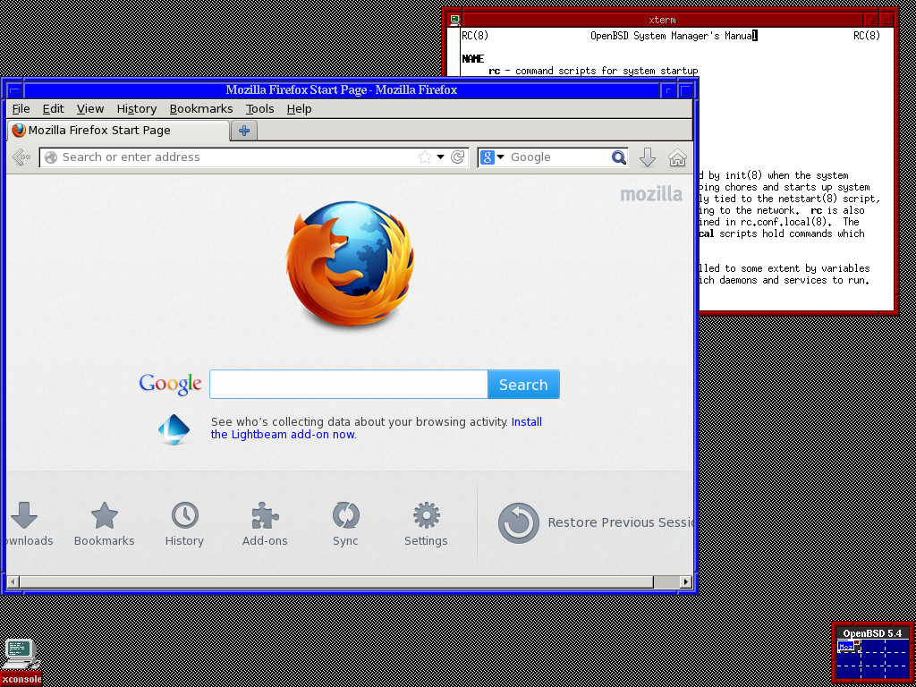 OpenBSD desktop screenshot: 5.4 firefox