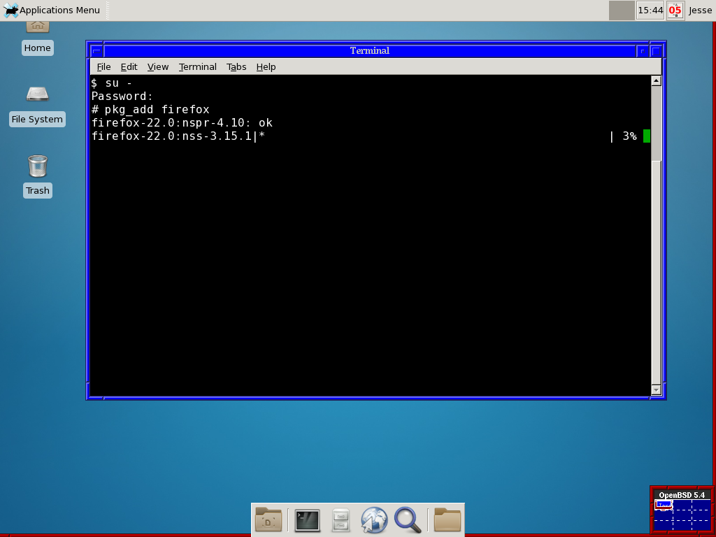 OpenBSD desktop screenshot: 5.4 packages