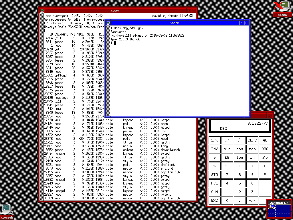 OpenBSD desktop screenshot: 5.8 software