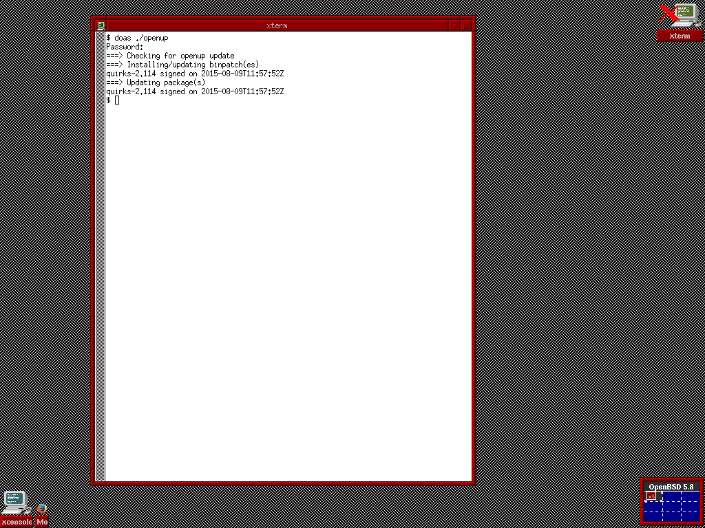 OpenBSD desktop screenshot: 5.8 updates