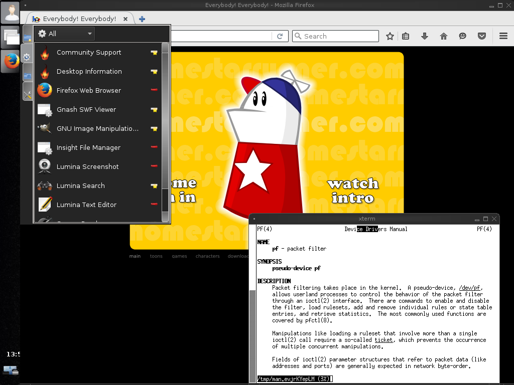 OpenBSD desktop screenshot: 6.0 menu