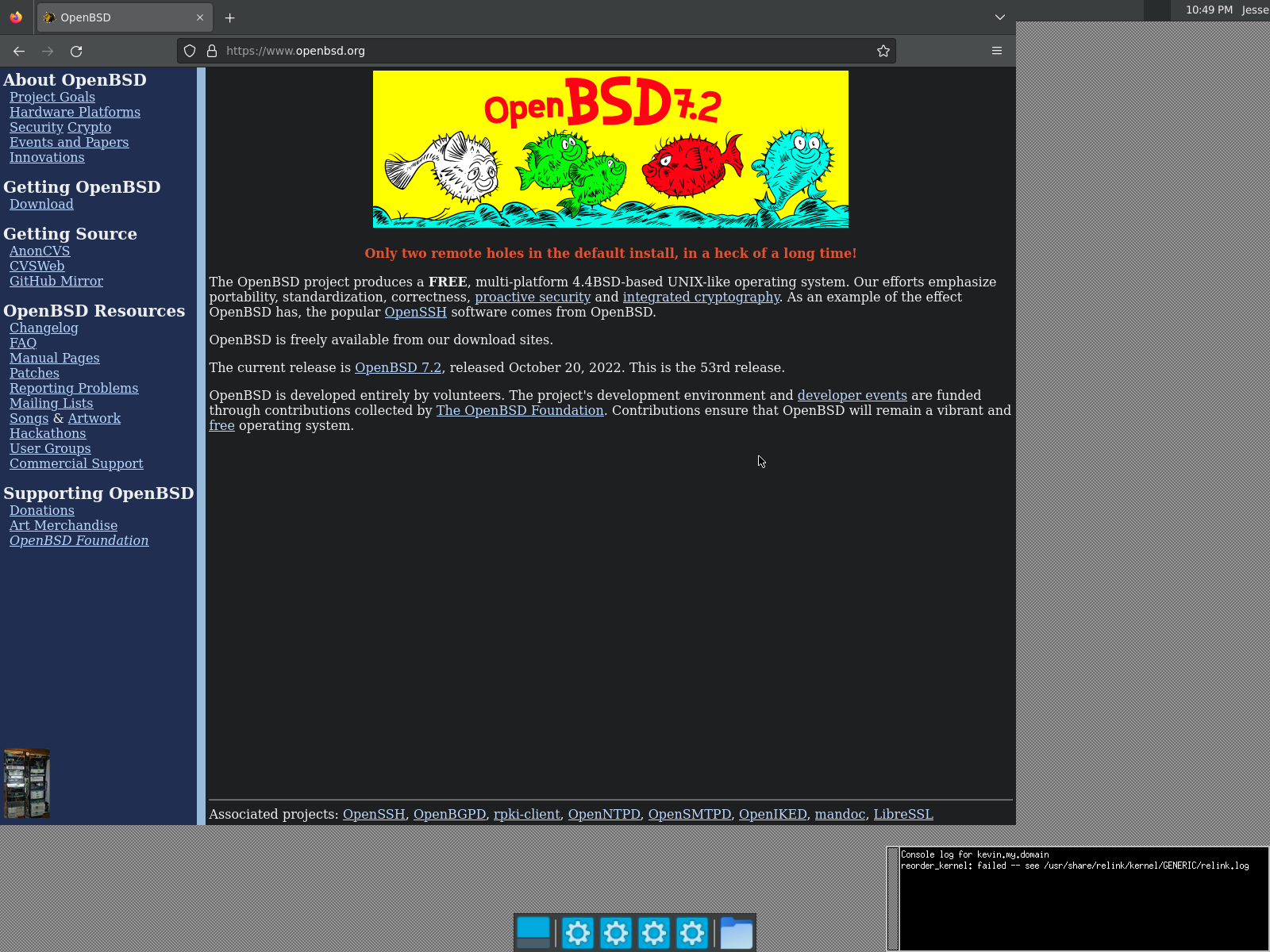 OpenBSD desktop screenshot: 7.2 firefox