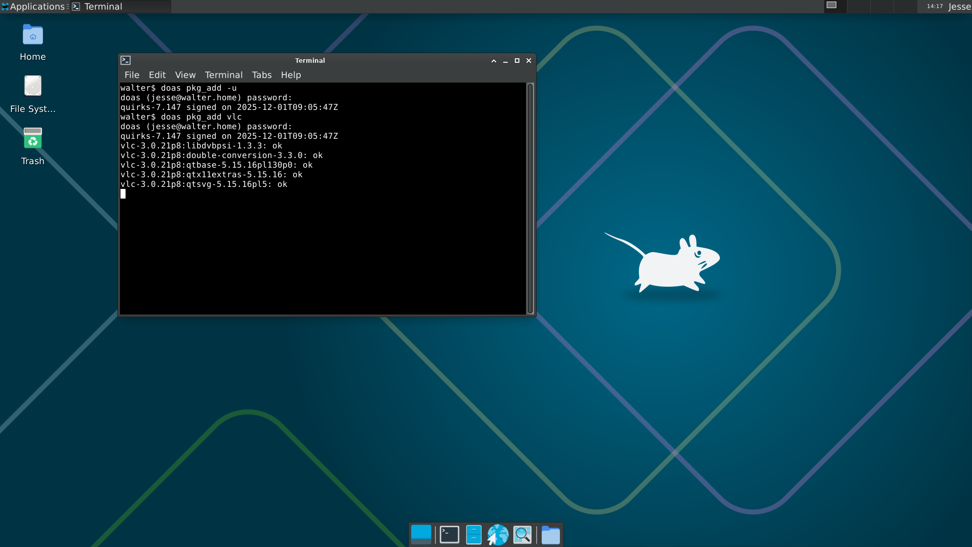 OpenBSD desktop screenshot: 7.8 pkg