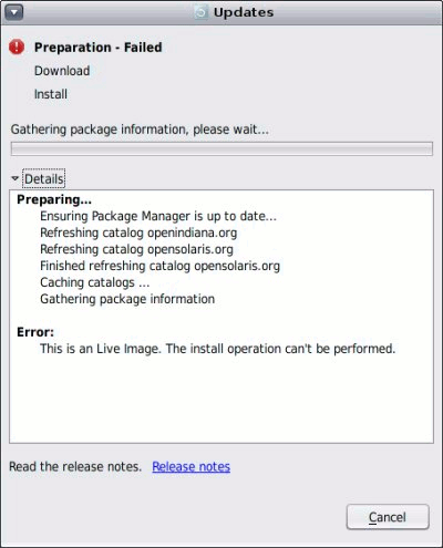 OpenIndiana desktop screenshot: 148 live image update