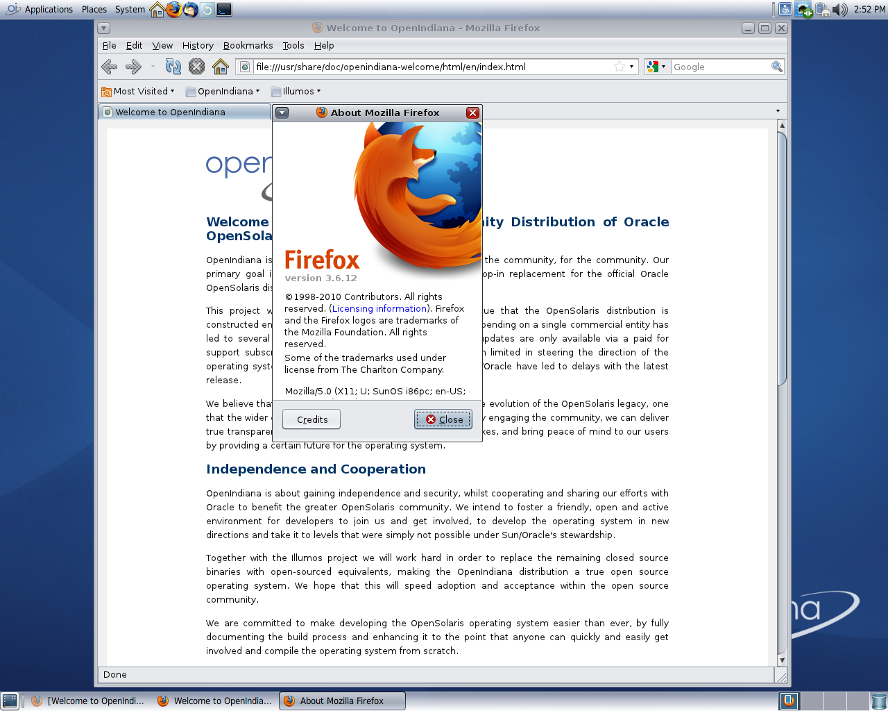 OpenIndiana desktop screenshot: 151 firefox