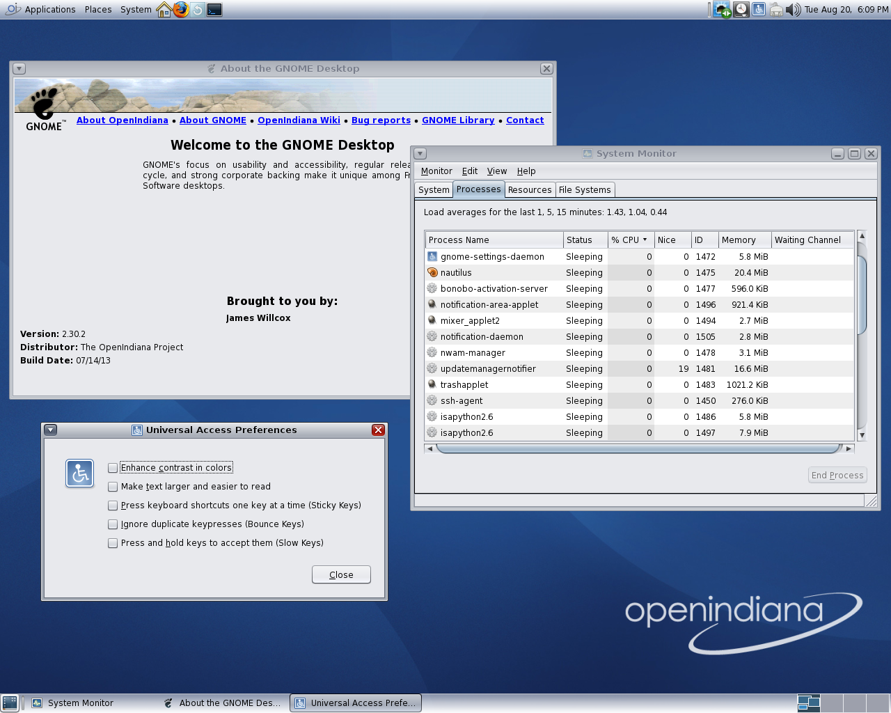 OpenIndiana desktop screenshot: 151a8 apps