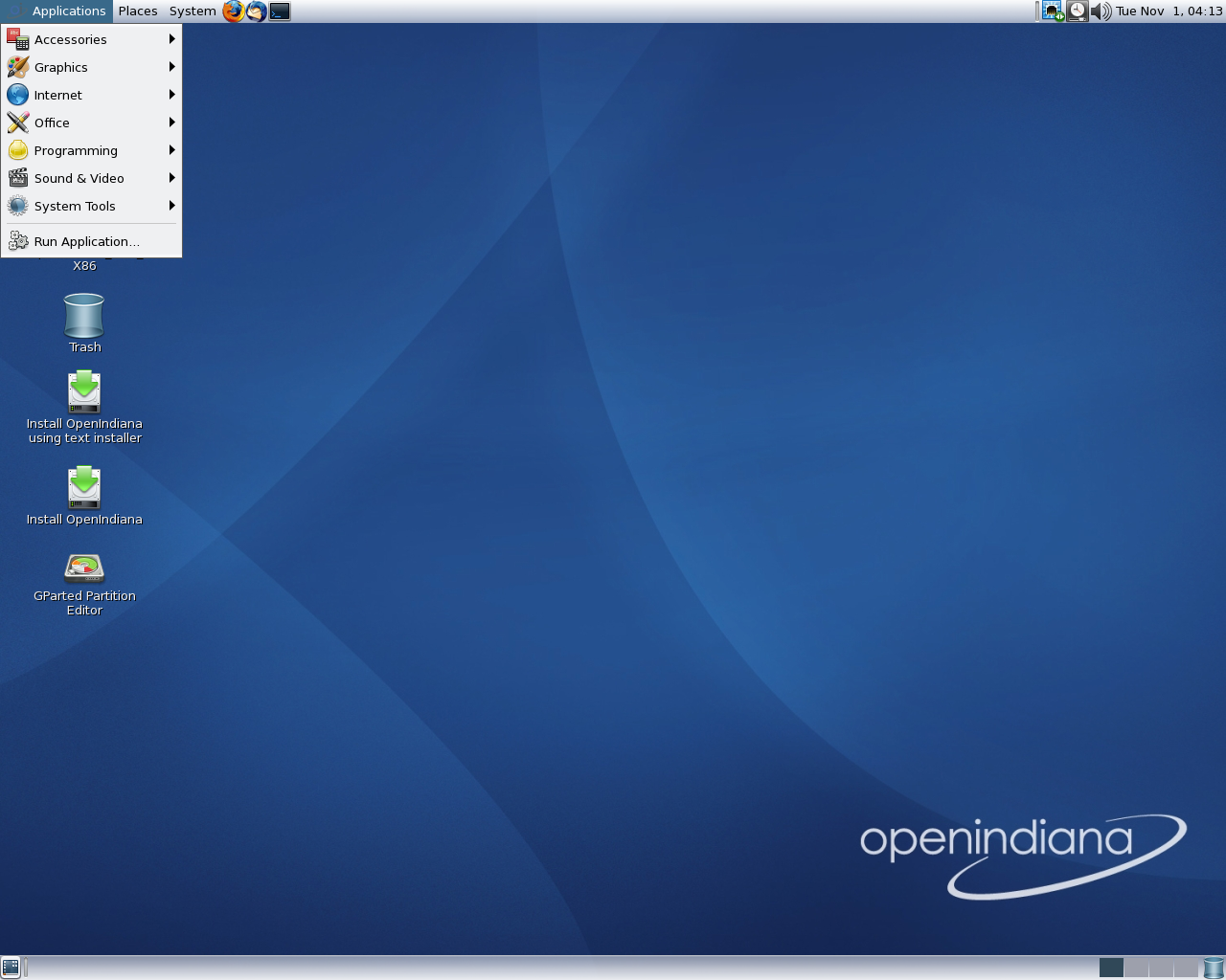 OpenIndiana desktop screenshot: 2016.10