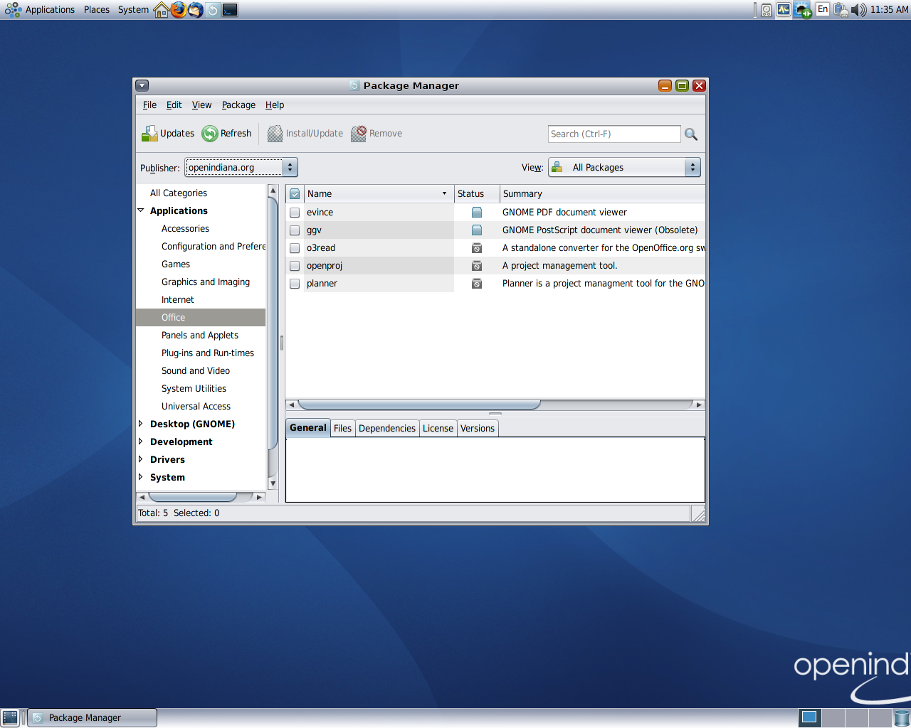 OpenIndiana desktop screenshot: dev 147 package