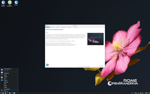 OpenMandriva desktop screenshot: Distribution overview