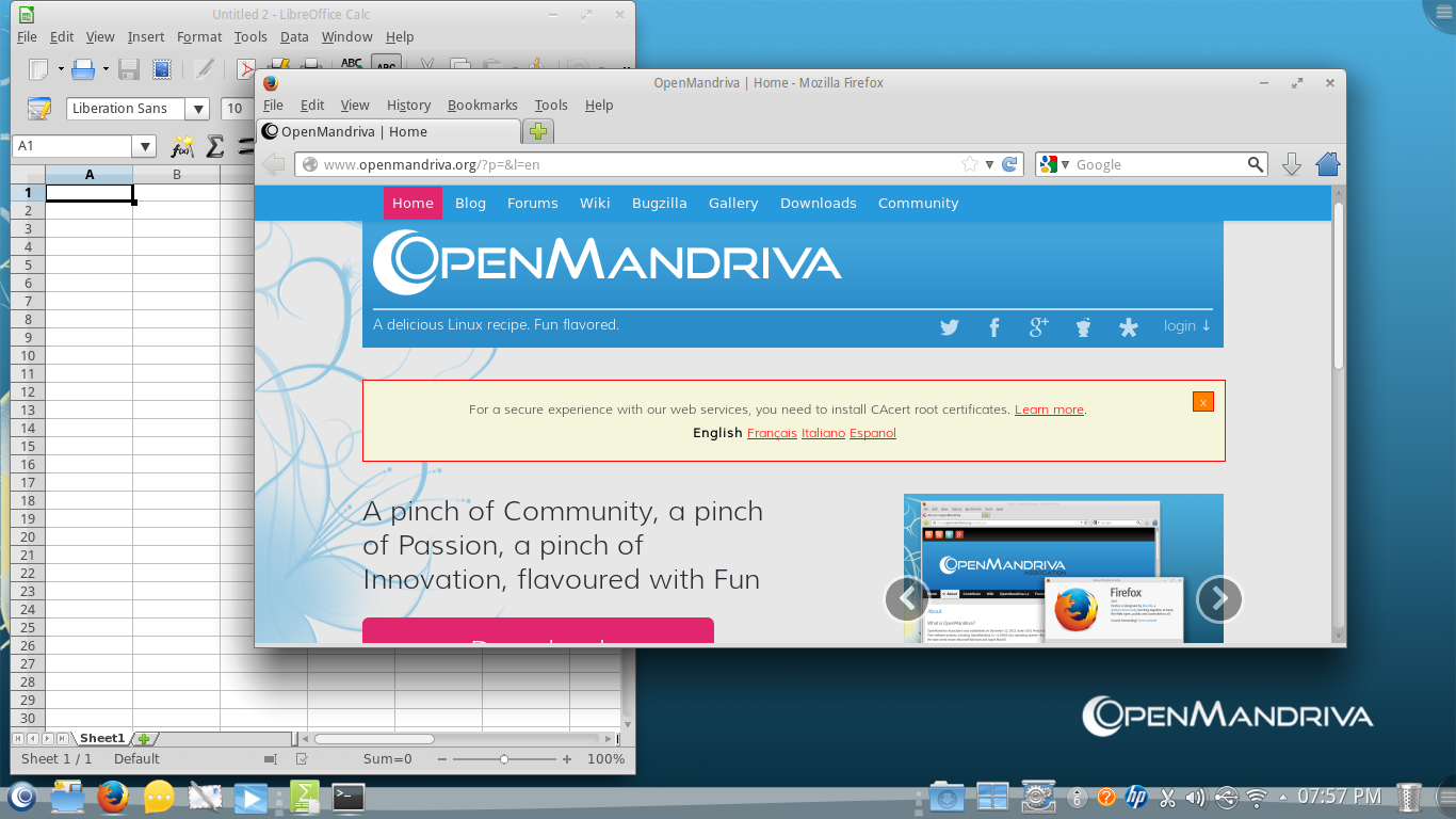 OpenMandriva desktop screenshot: 2013.0 apps