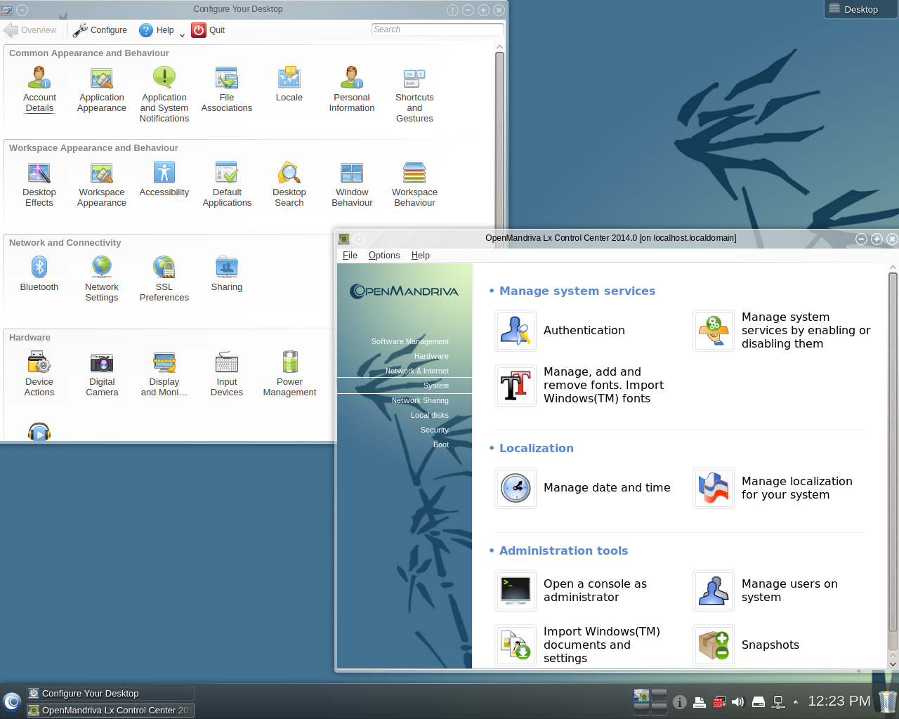 OpenMandriva desktop screenshot: 2014.0 settings
