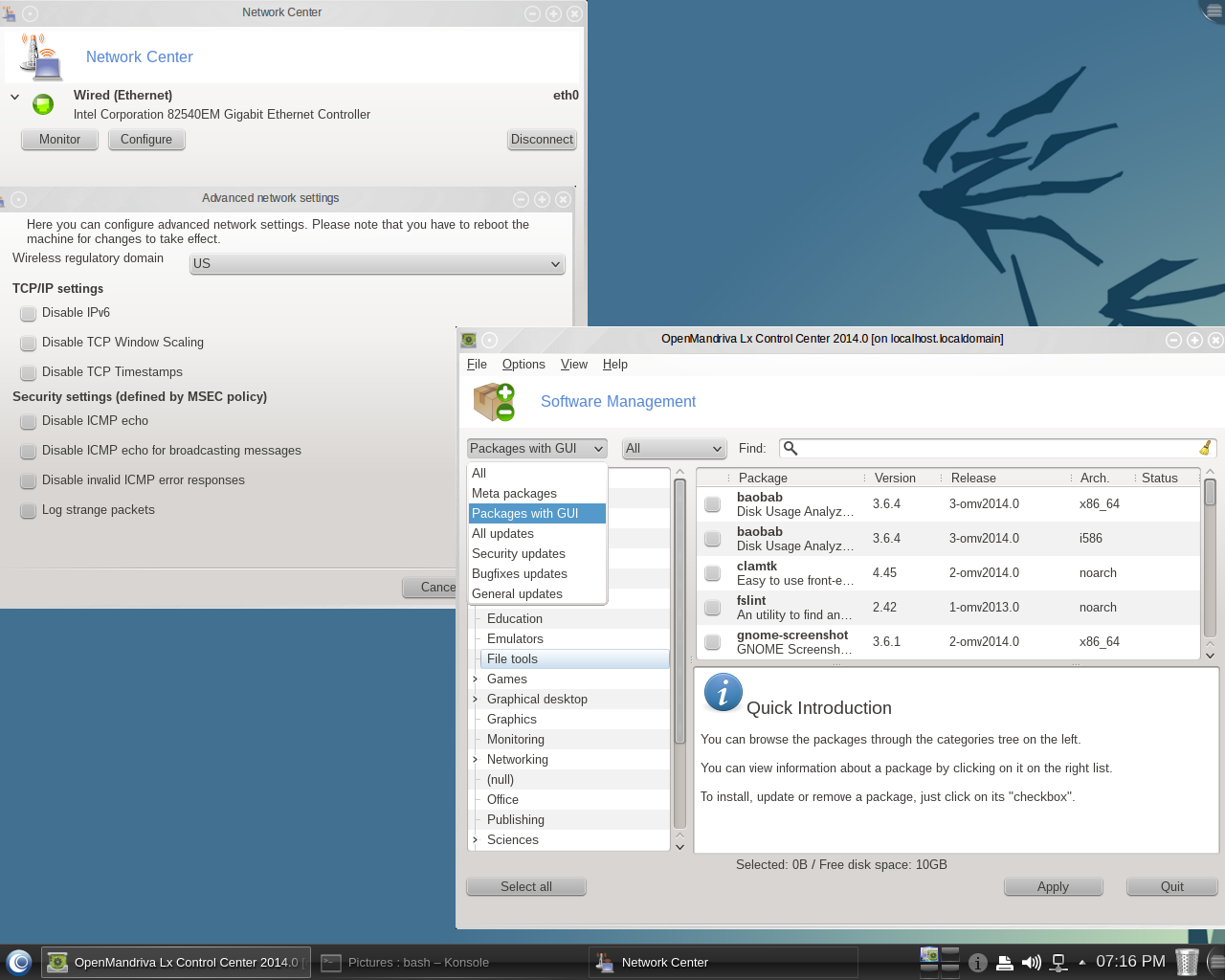 OpenMandriva desktop screenshot: 2014.1 packages