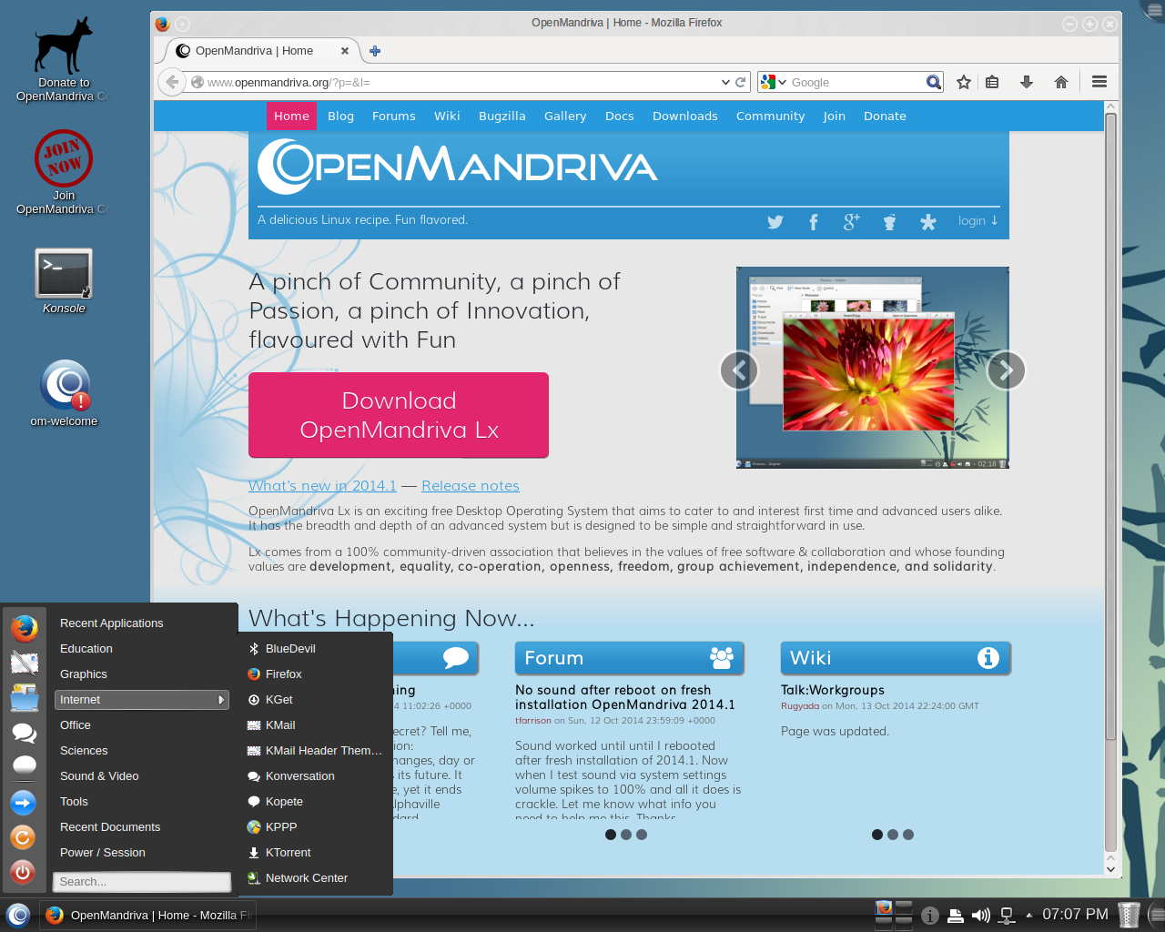 OpenMandriva desktop screenshot: 2014.1 web