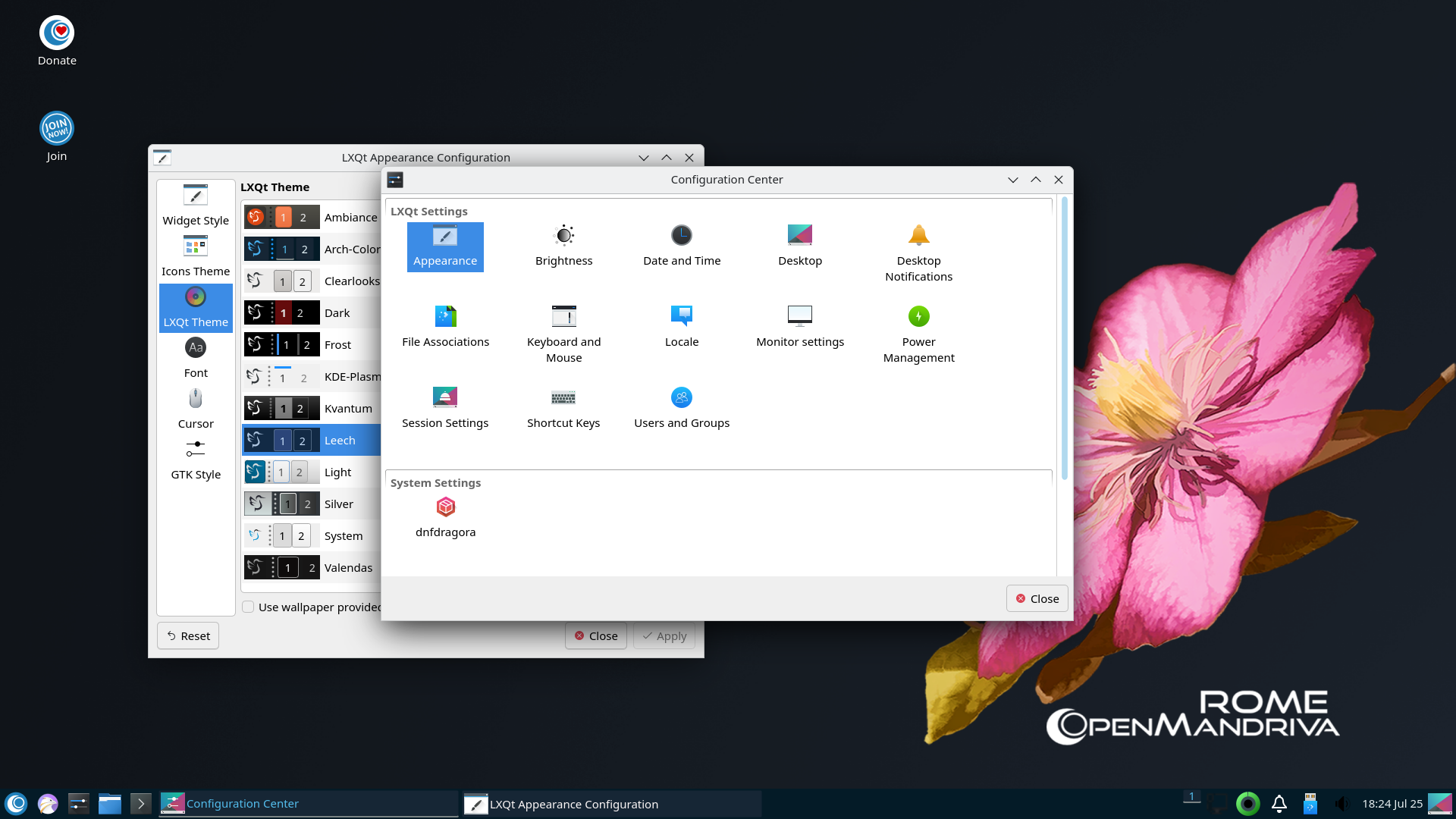 OpenMandriva desktop screenshot: 24.07 settings