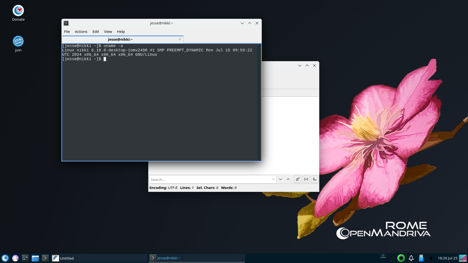 OpenMandriva desktop screenshot: 24.07 terminal