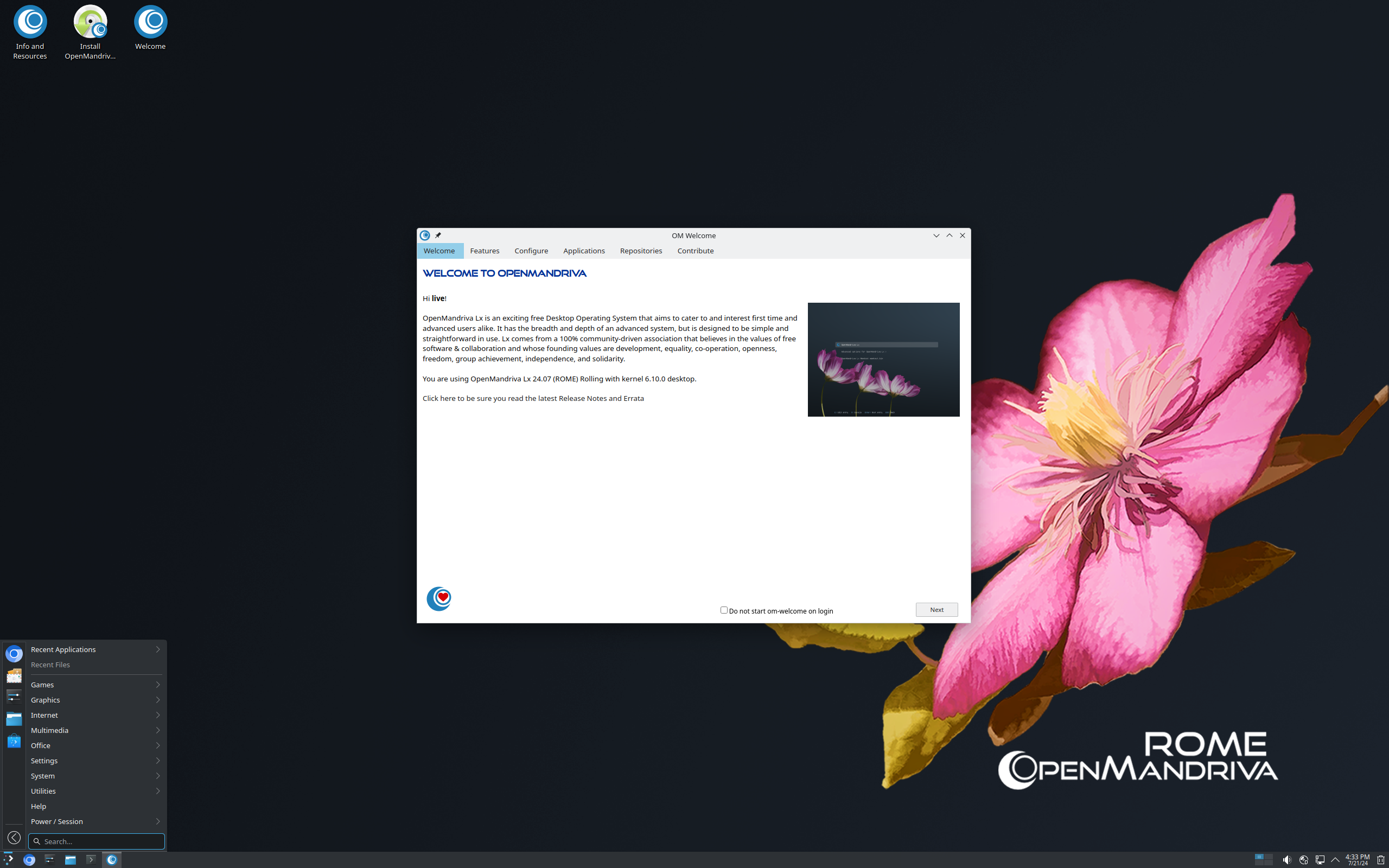 OpenMandriva desktop screenshot: 24.07