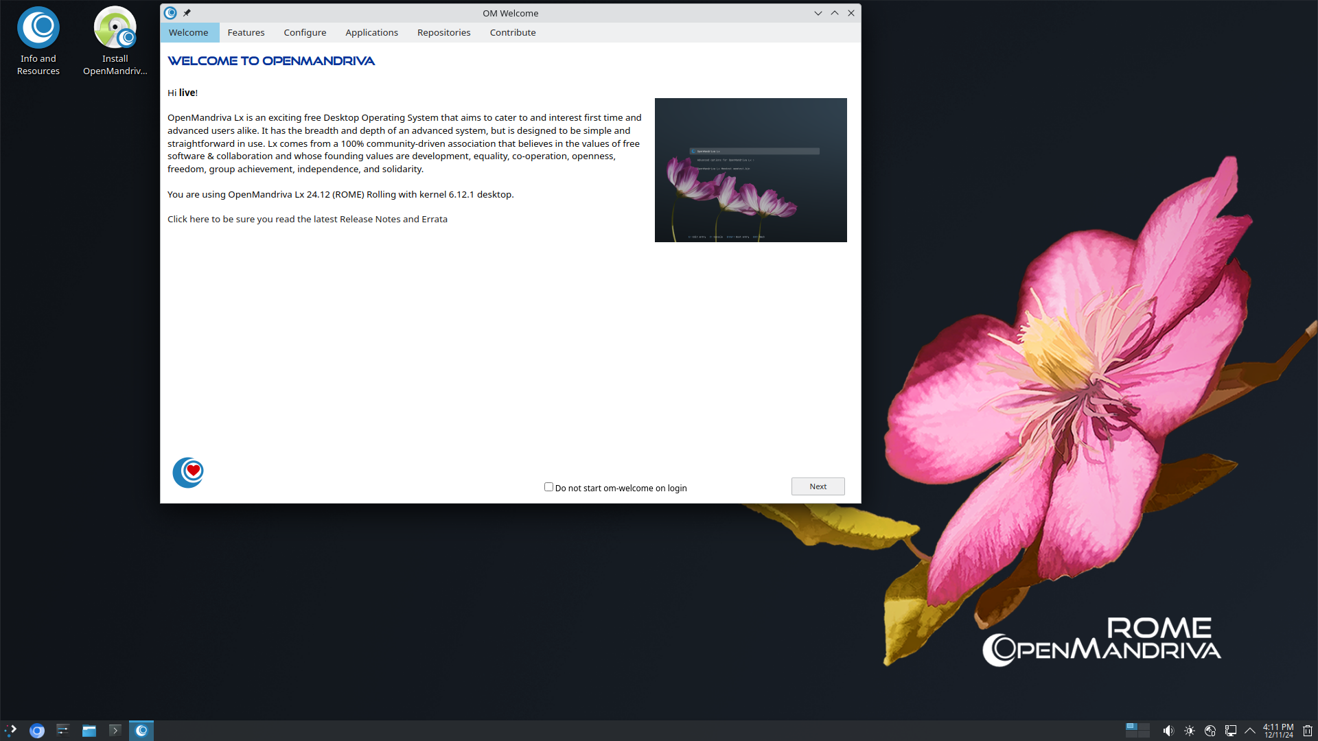 OpenMandriva desktop screenshot: 24.12