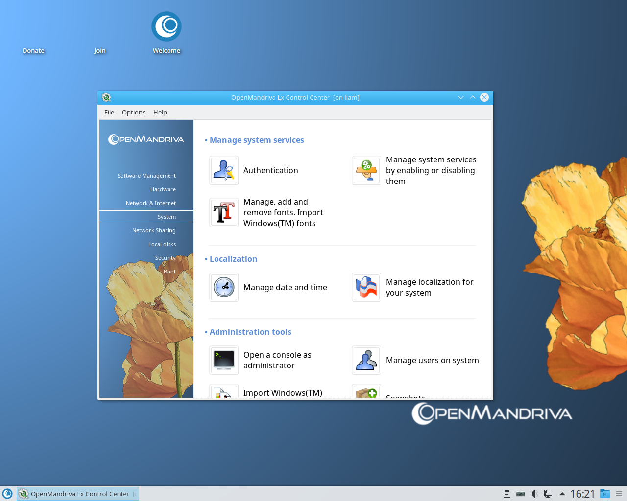 OpenMandriva desktop screenshot: 3.0 system