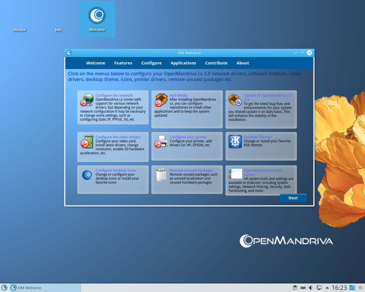 OpenMandriva desktop screenshot: 3.0 welcome