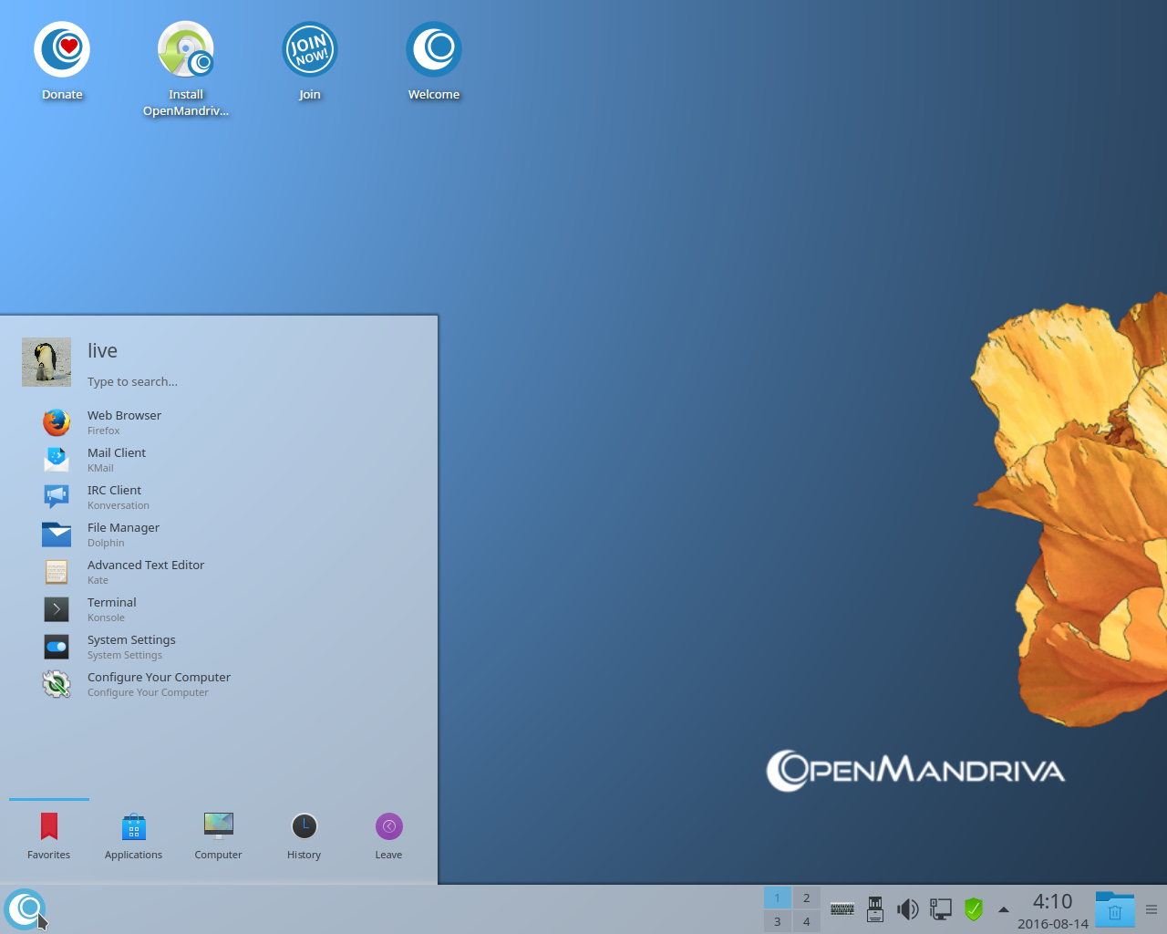 OpenMandriva desktop screenshot: 3.0