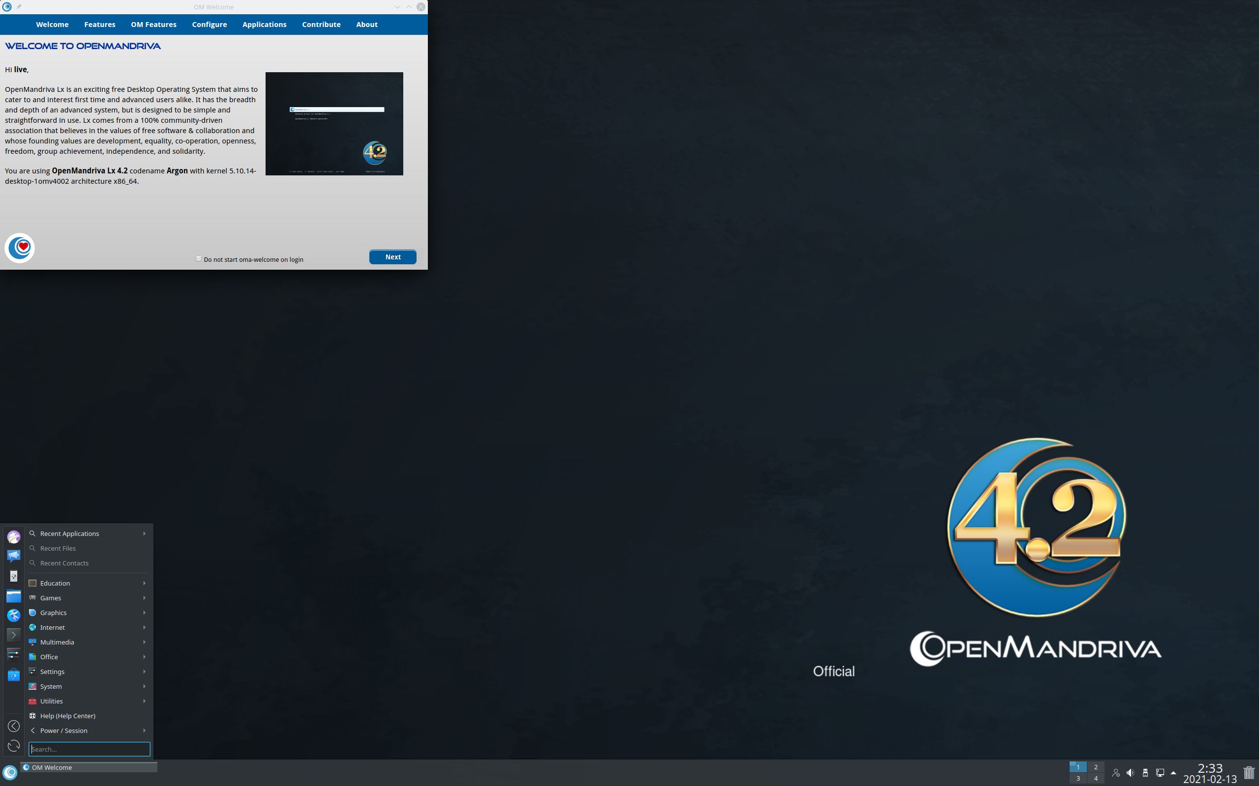 OpenMandriva desktop screenshot: 4.2