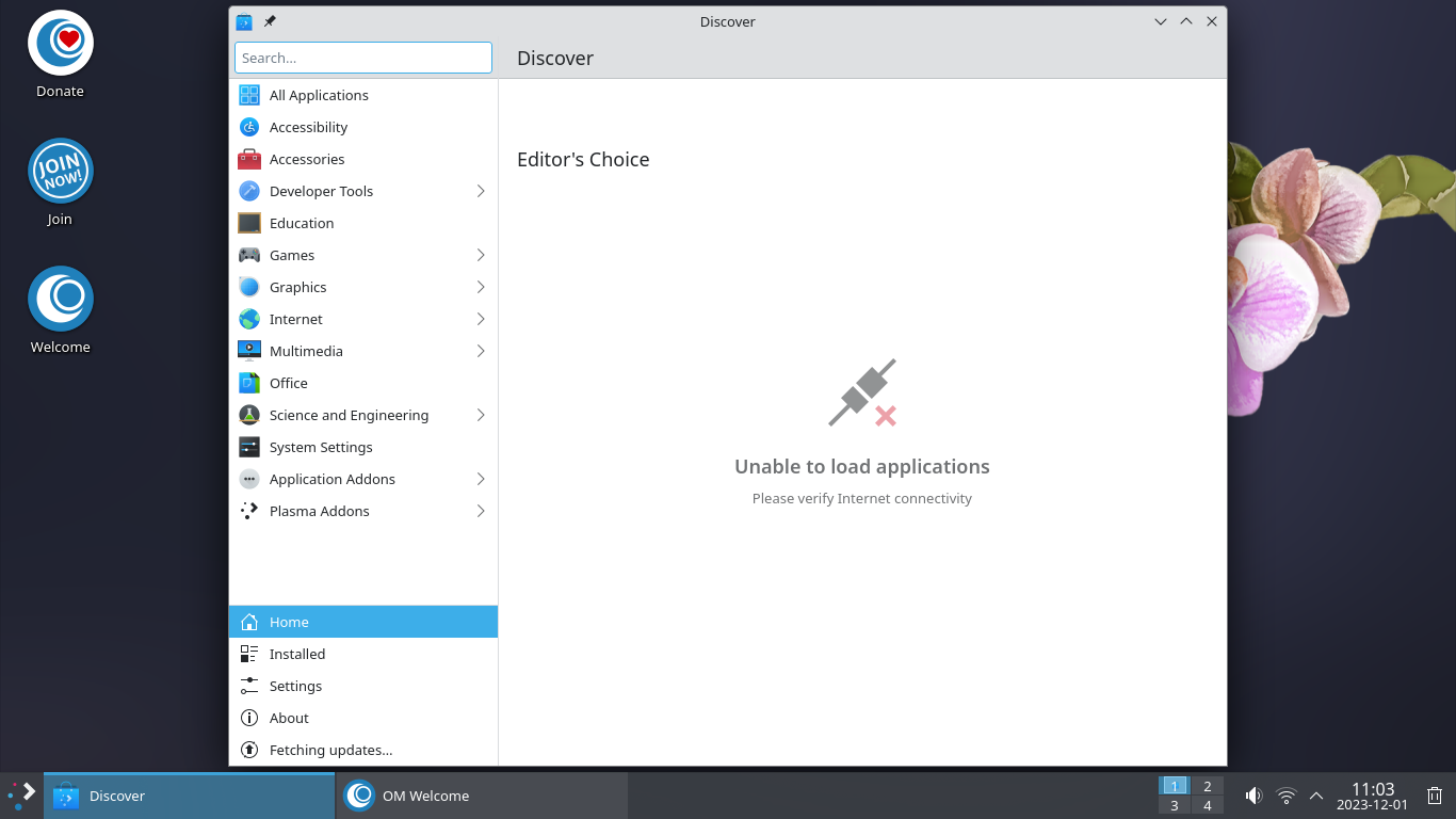 OpenMandriva desktop screenshot: 5.0 discoverconnection