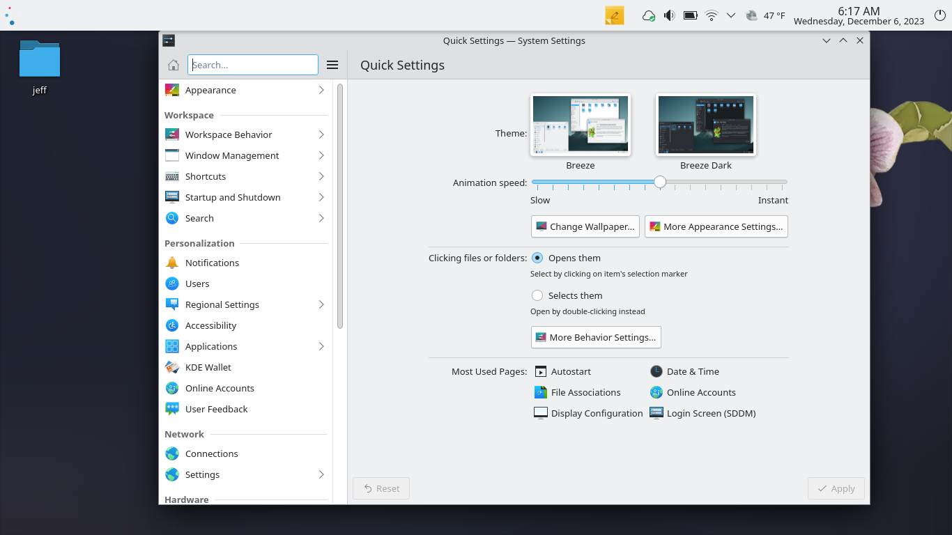 OpenMandriva desktop screenshot: 5.0 quciksettings