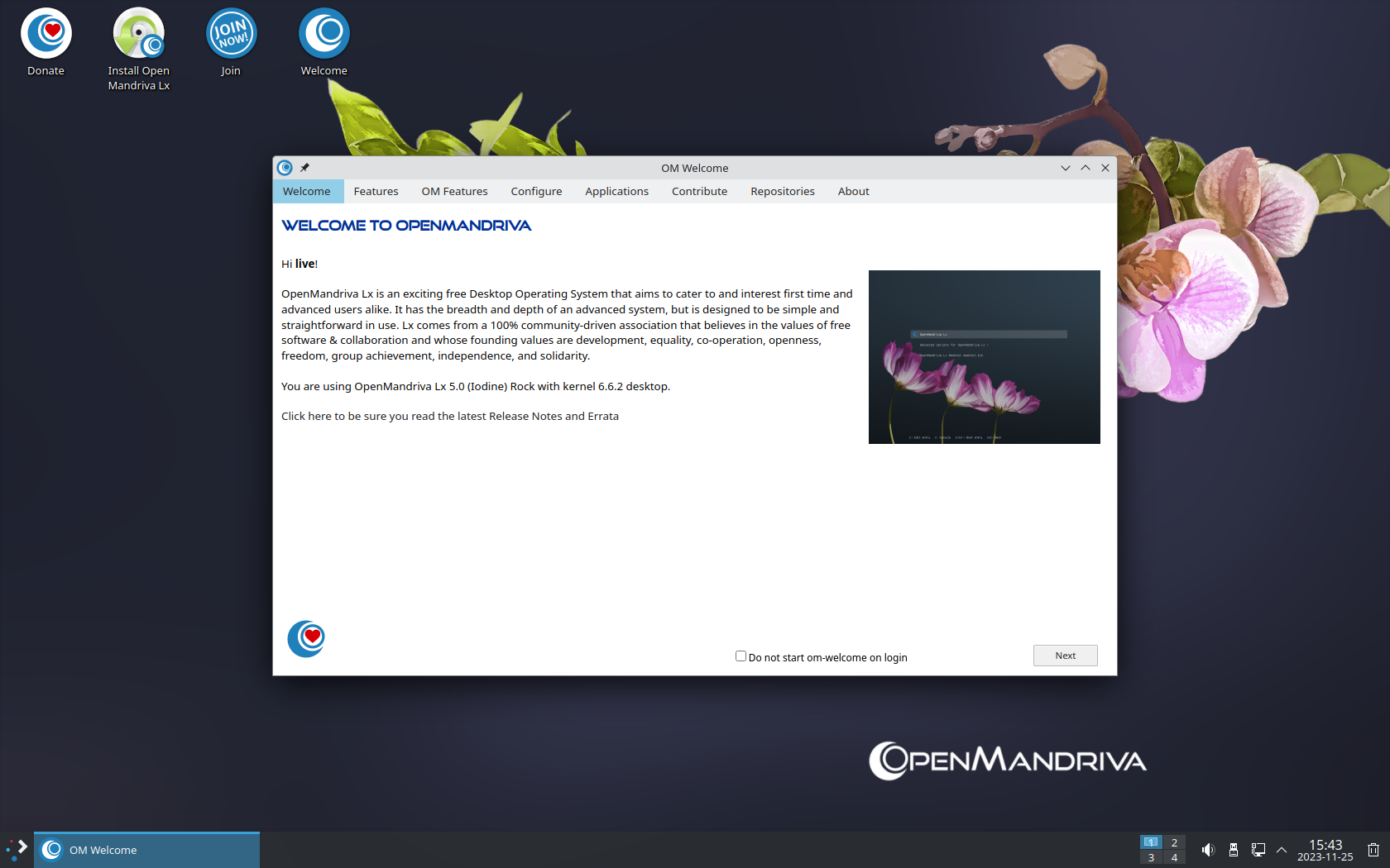 OpenMandriva desktop screenshot: 5.0