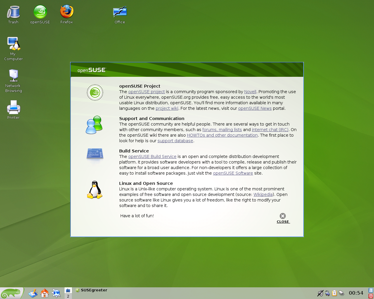 openSUSE desktop screenshot: 10.3 live