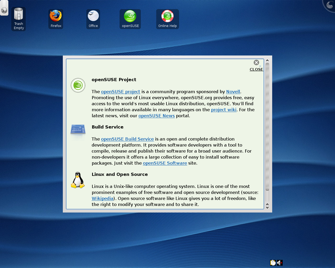 openSUSE desktop screenshot: 11.0 alpha2