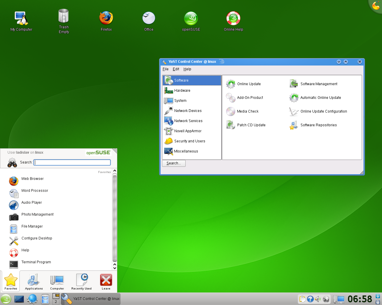 openSUSE desktop screenshot: 11.0 beta2