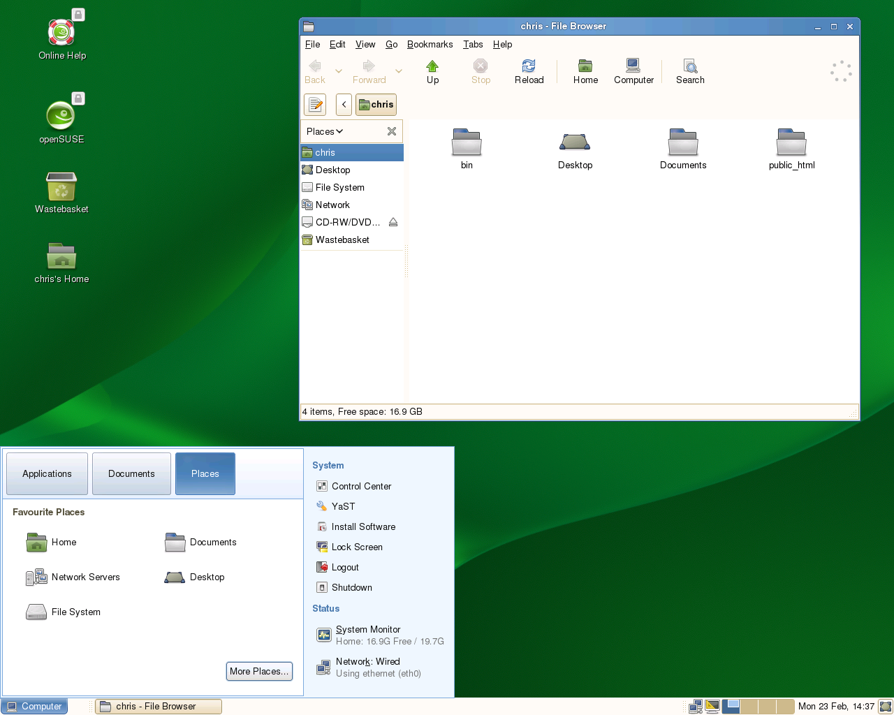 openSUSE desktop screenshot: 11.1 custom gnome desktop