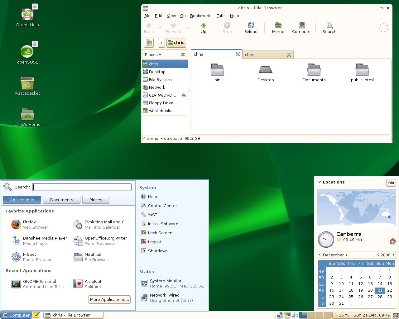 openSUSE desktop screenshot: 11.1 gnome desktop