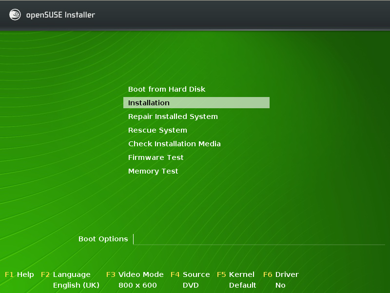openSUSE desktop screenshot: 11.1 install menu