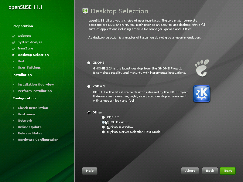 openSUSE desktop screenshot: 11.1 select desktop