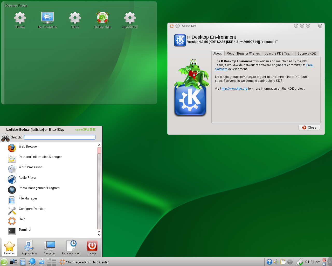 openSUSE desktop screenshot: 11.2 factory
