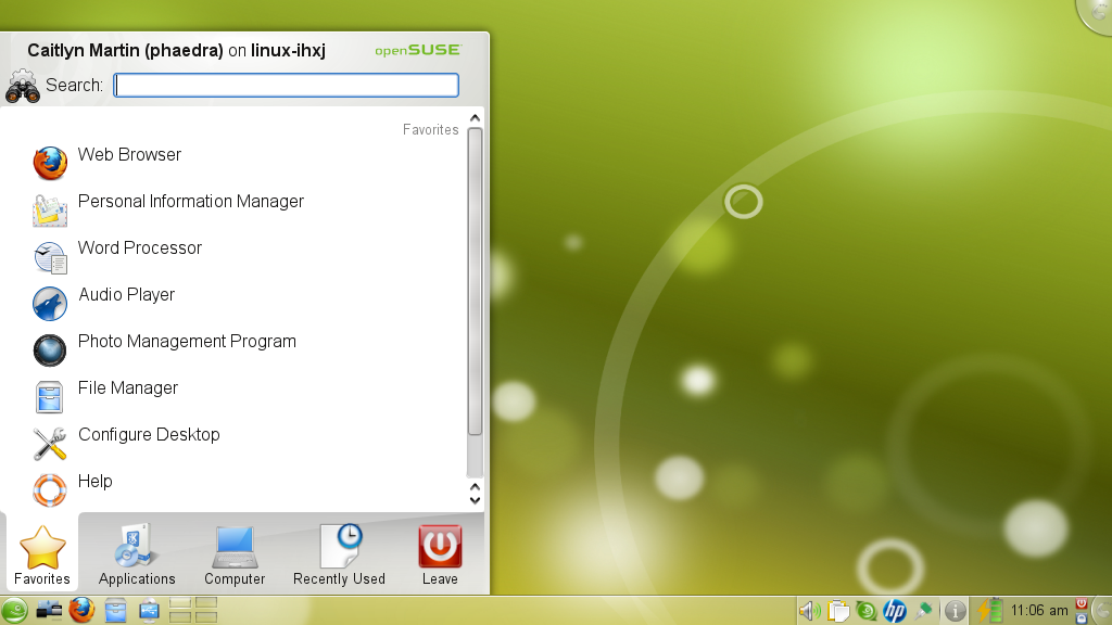 openSUSE desktop screenshot: 11.2 kde desktop